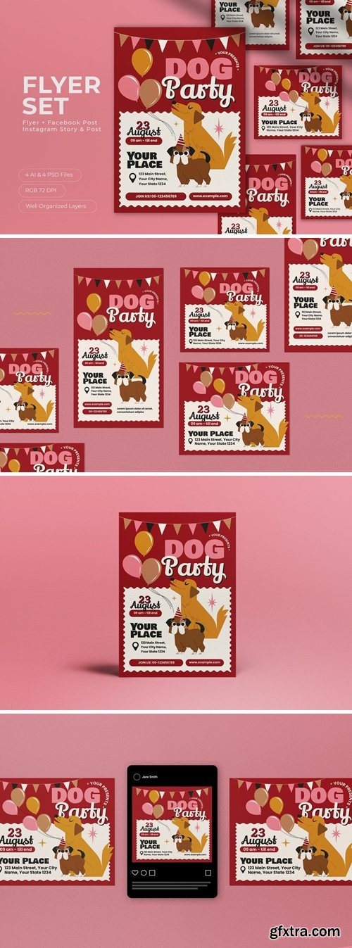 Red Cartoon Dog Party Flyer Set WKVT9FE Red Cartoon Dog Party Flyer Set WKVT9FE