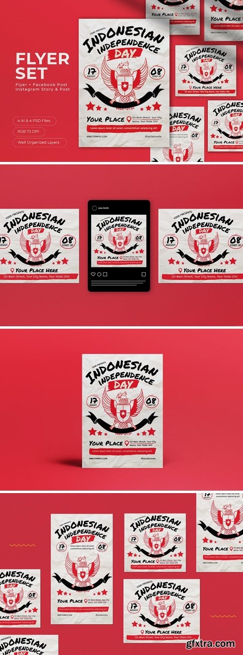 Ivory Hand Drawn Dirgahayu Indonesia Flyer Set BBYBV2D