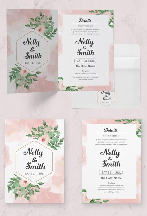 Wedding Invitation Cards with Watercolor Flowers 489441228