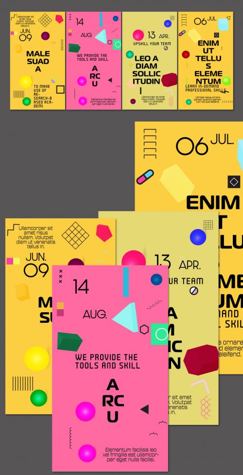 Social Media Post Layout in Memphis style with 3D Geometric Shapes 582827151