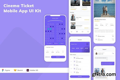 Cinema Ticket Mobile App UI Kit BDA84MH Cinema Ticket Mobile App UI Kit BDA84MH