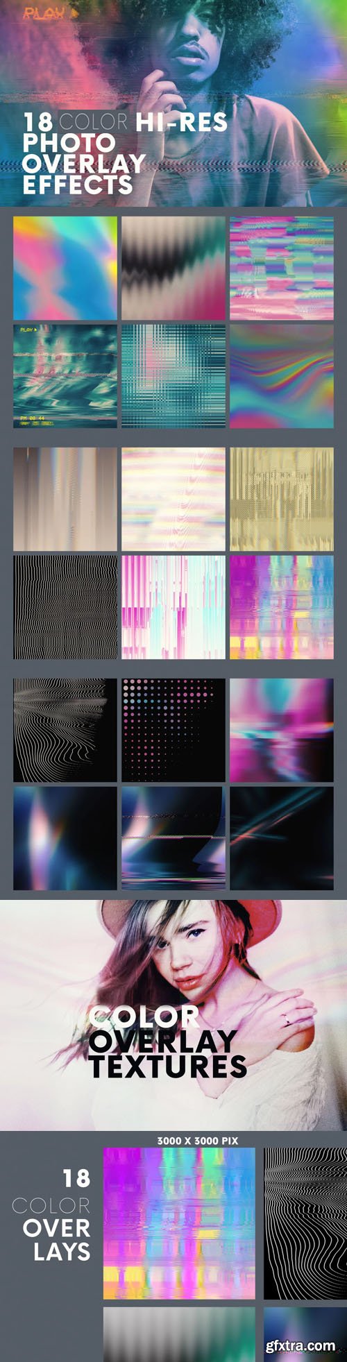 18 Gradient Grunge Glitch Photo Overlay Effects