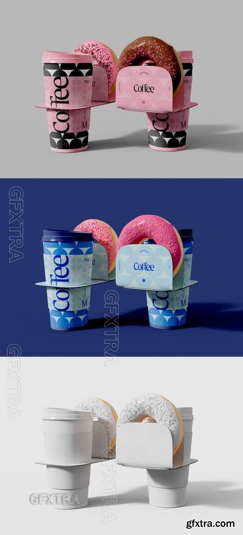 Coffee Cups with Donuts Holders Mockup 607867604