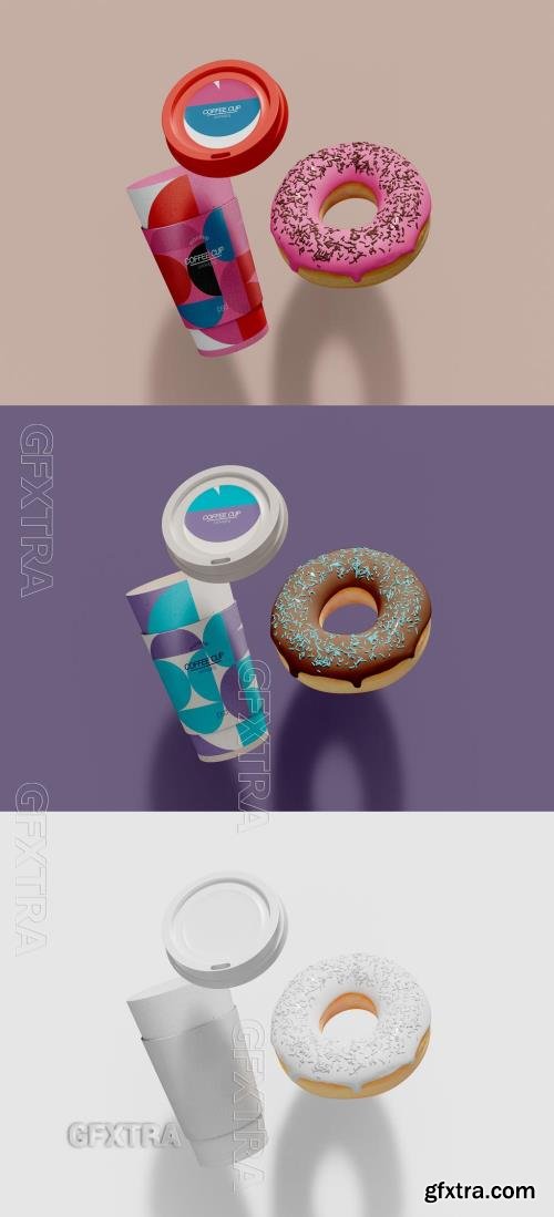 Flying Paper Coffee Cup and Donut Mockup 607867579 Flying Paper Coffee Cup and Donut Mockup 607867579