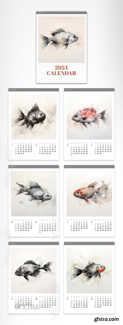 2024 Calendar with Silkscreen Ink Illustrations AI generated 606409331
