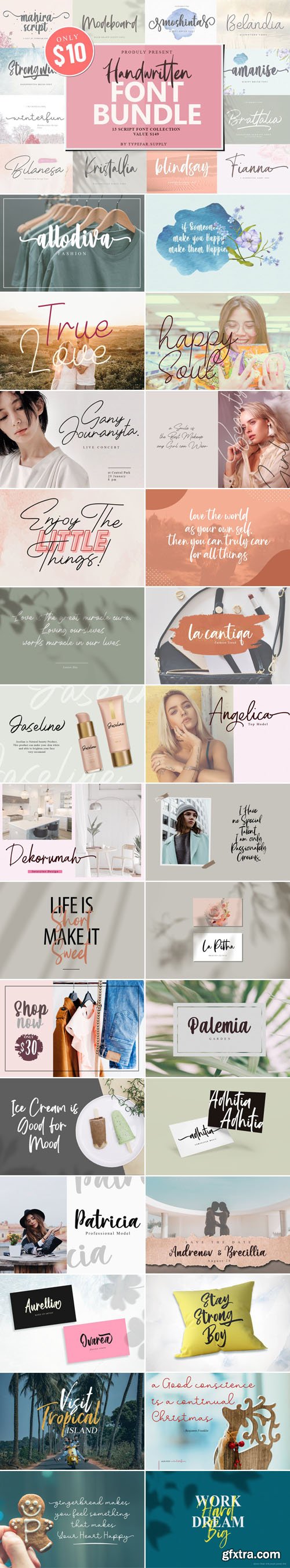 Handwritten Font Bundle - 13 Script Fonts Collection