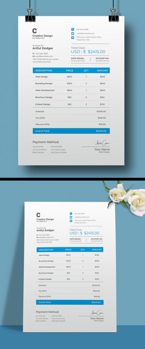 Clean Invoice Design Template 578195287
