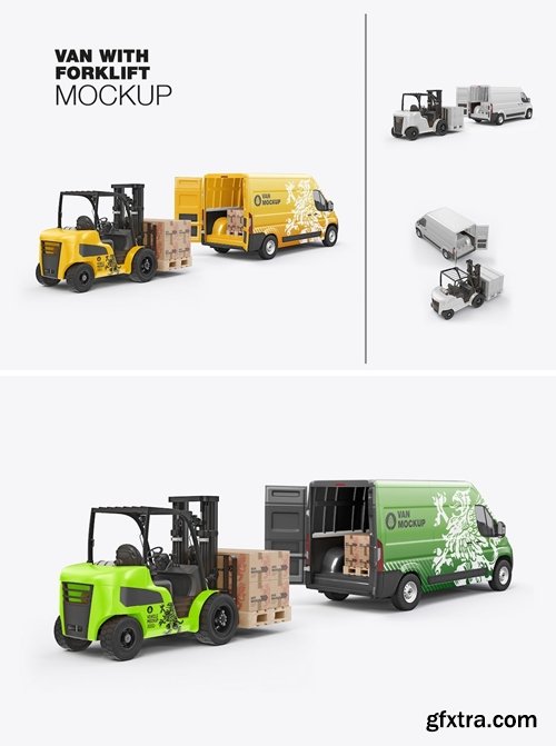 Set Forklift with Boxes And Panel Van Mockup F97TGHE Set Forklift with Boxes And Panel Van Mockup F97TGHE