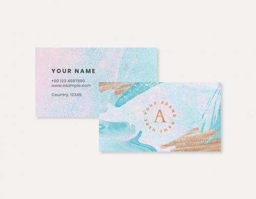 Pastel Business Card Layout with Paint Elements and Gold Accents 257529863