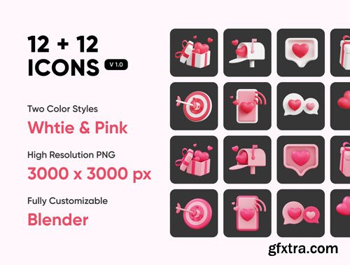 Love and Valentines Day 3d Icons Pack Ui8.net