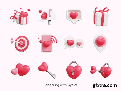 Love and Valentines Day 3d Icons Pack Ui8.net