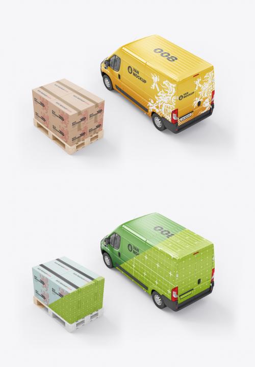 Panel Van with Pallet and Boxes Mockup 527153950