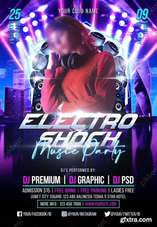 Electro Music Party Flyer Or Poster Template 6444632