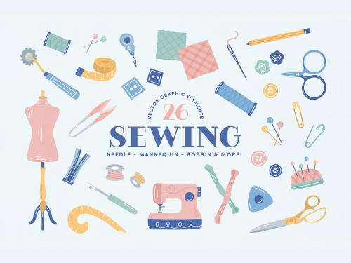 Sewing Tools Vector Illustration Set 579072297