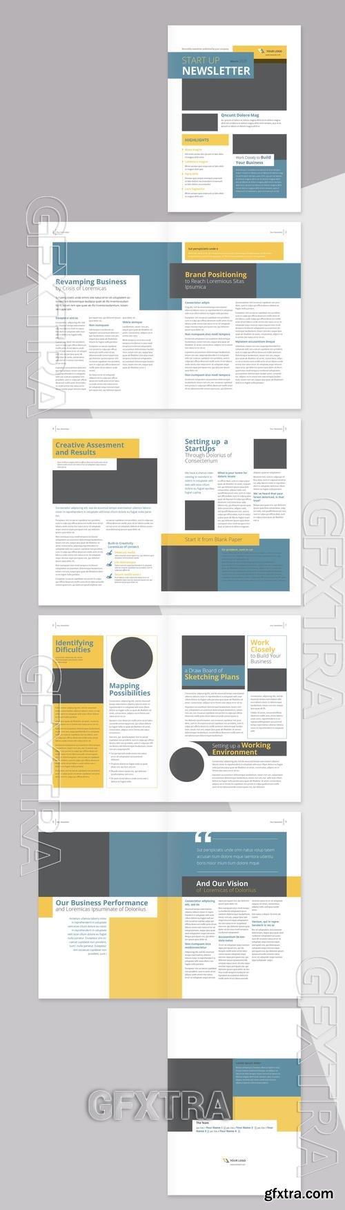 Newsletter Layout with Yellow and Blue Accents 211630672