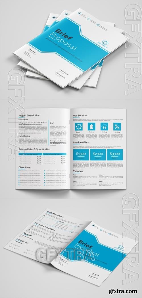 Proposal Layout with Blue Header and Accents 208967005