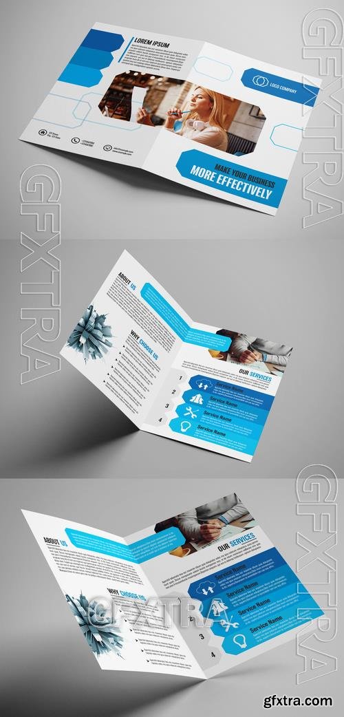 Brochure Layout with Blue Geometric Elements 208958331