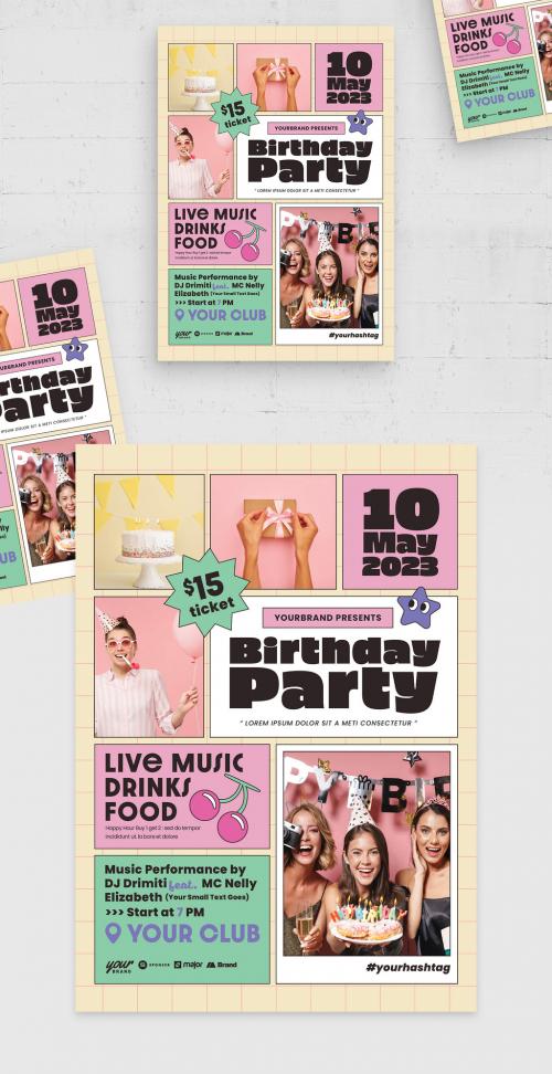 Y2K Birthday Party Flyer Template 579072328