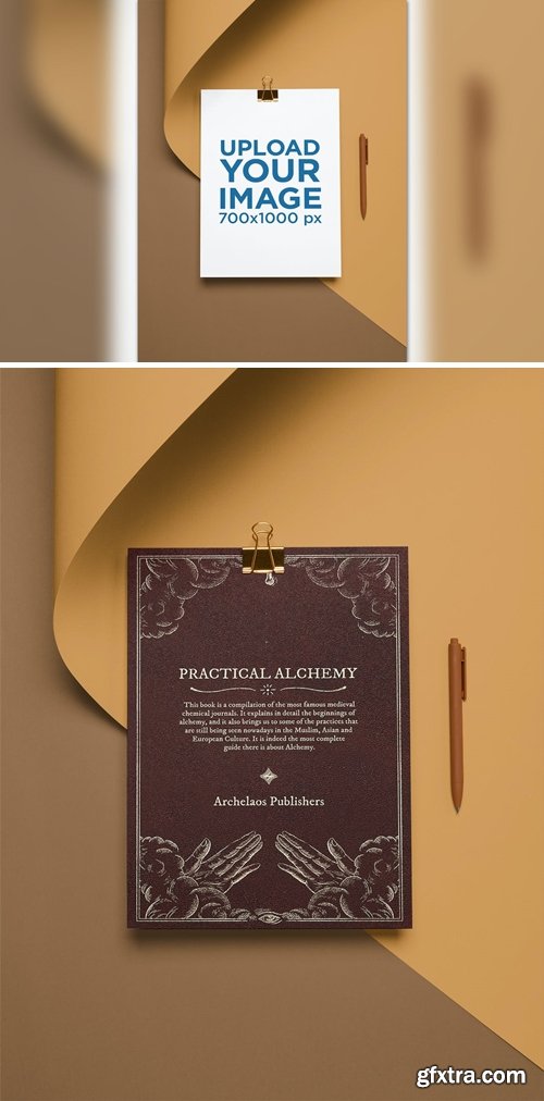 A4 Letterhead Mockup with a Binder Clip and a Pen Z97RNYS