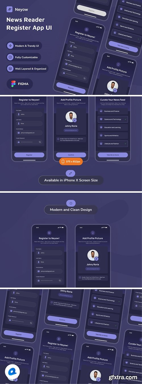 Neyow - News Reader Register Dark Mode App UI NUSWPQ7