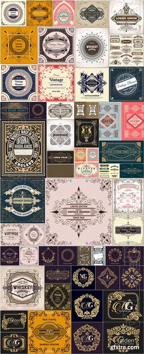 Labels, Logos, Monograms Baroque Style 52xEPS