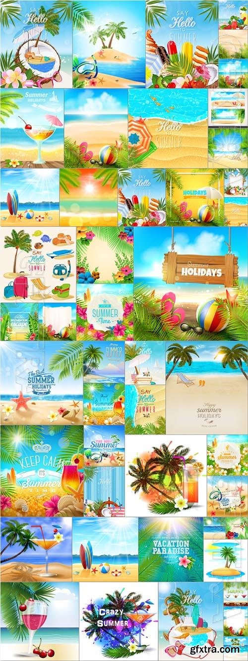 Summer Vacation Sea Beach Palm Trees Sand Backgrounds 50xEPS Summer Vacation Sea Beach Palm Trees Sand Backgrounds 50xEPS