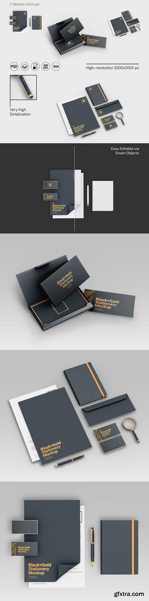 Gold & Black Stationery PSD Mockup Template