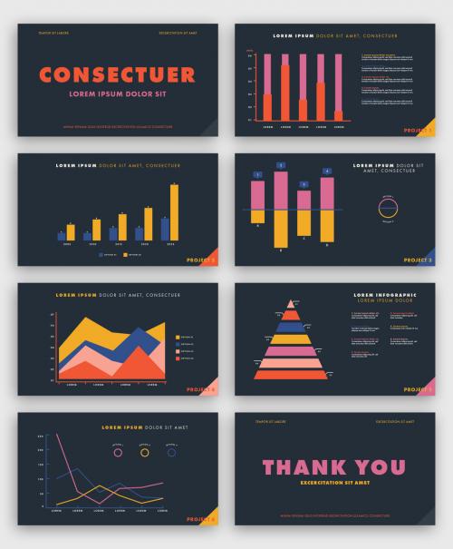 Colorful Infographic Presentation Layout on Dark Background 251878203
