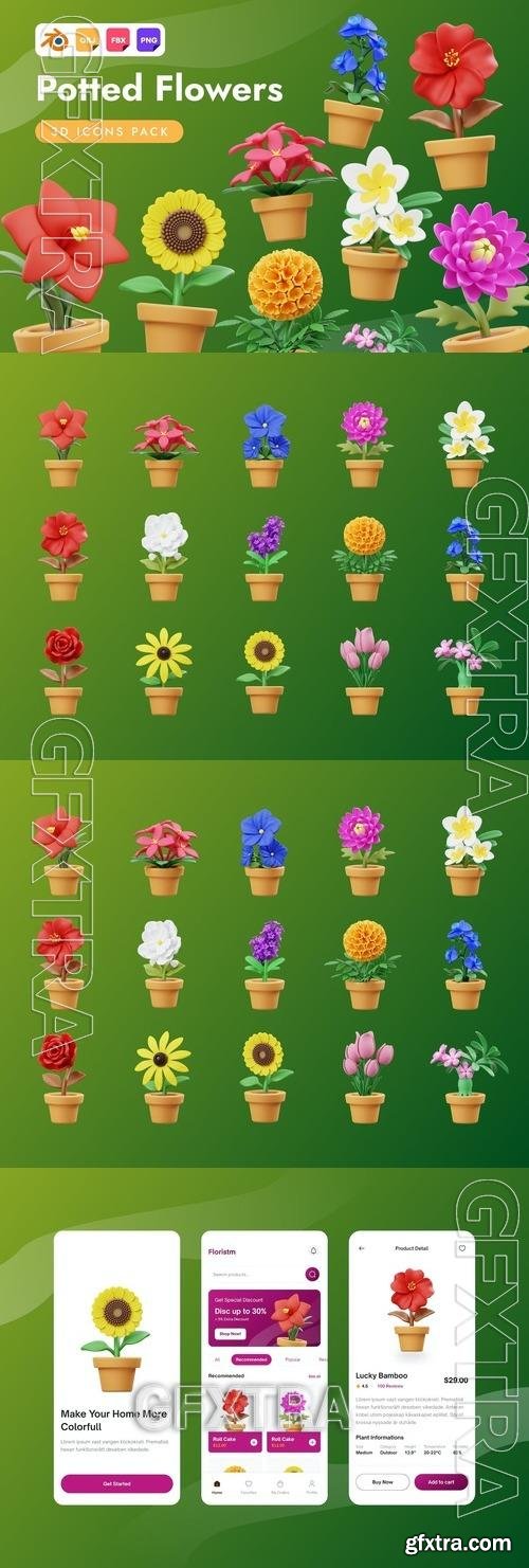 Potted Flower 3D Icon ZXSBN56