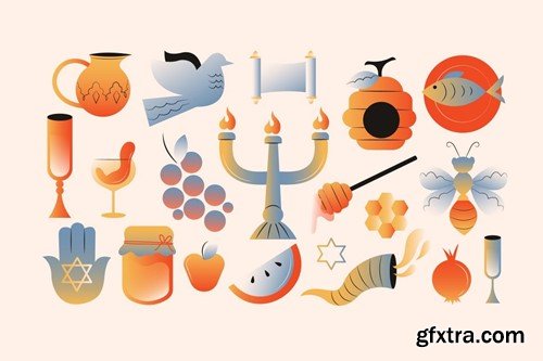 Cream Gradient Rosh Hashanah Illustration Set NQZBKPQ Cream Gradient Rosh Hashanah Illustration Set NQZBKPQ