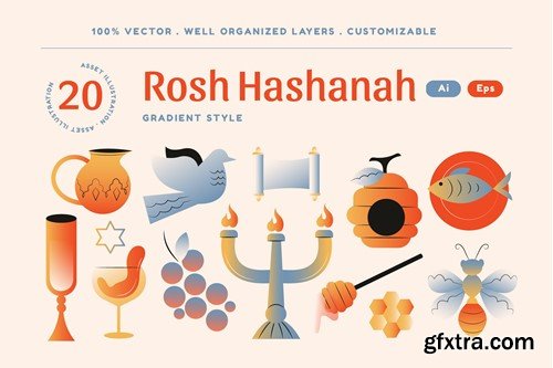 Cream Gradient Rosh Hashanah Illustration Set NQZBKPQ Cream Gradient Rosh Hashanah Illustration Set NQZBKPQ