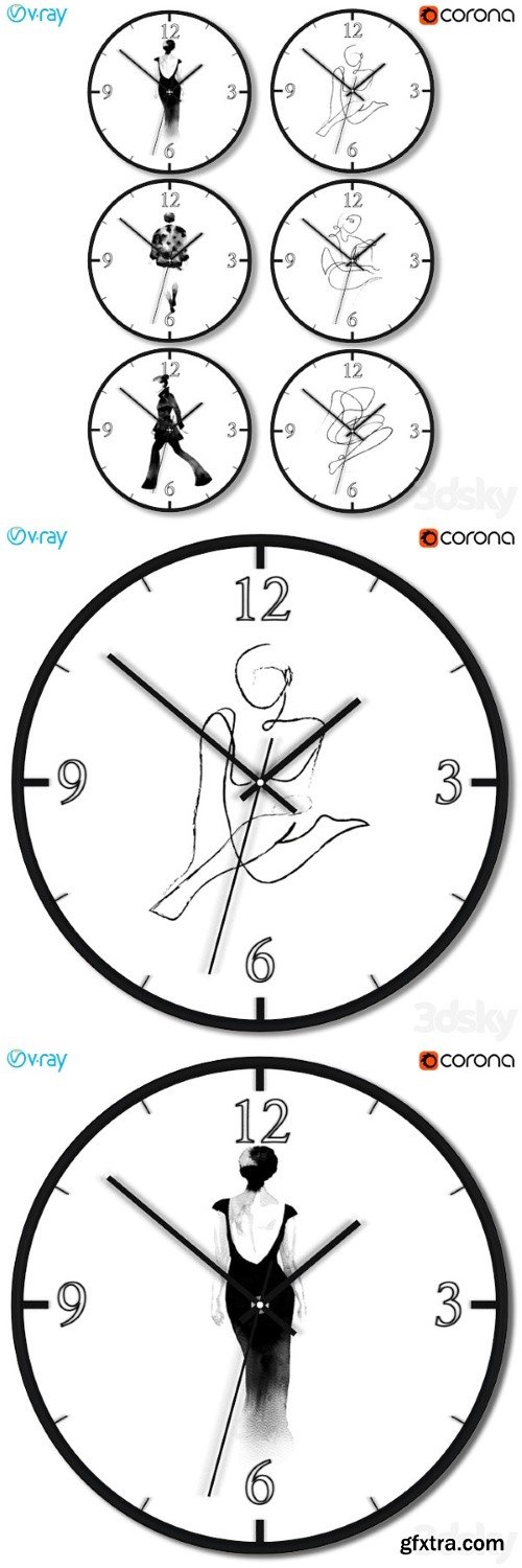 Pro 3DSky - A Set Of Wall Clocks With Fashion Silhouettes