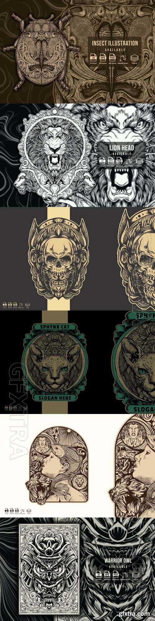 Vector Illustration For Design Logos Labels #8, 6xEPS