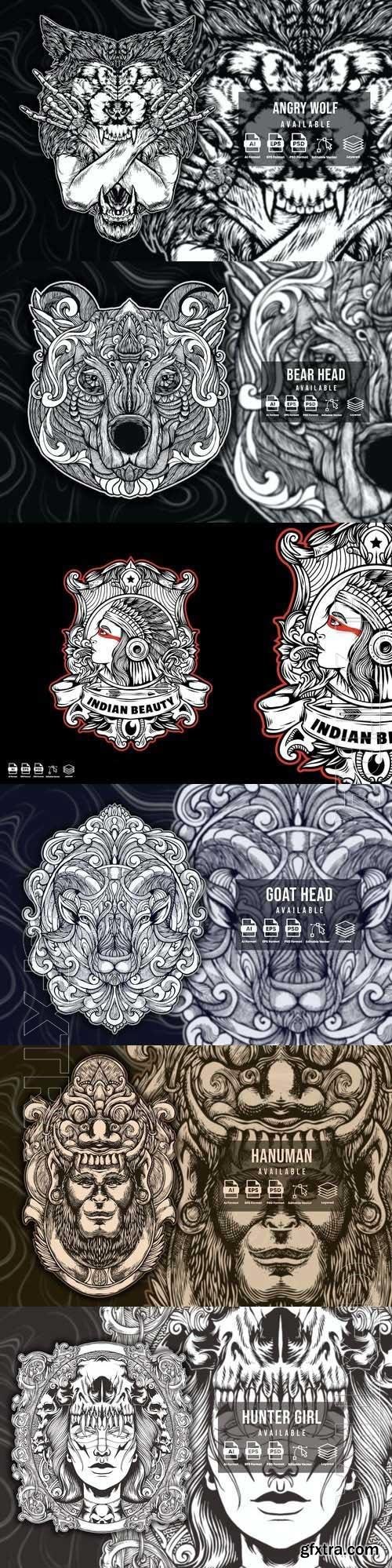 Vector Illustration For Design Logos Labels #7, 6xEPS