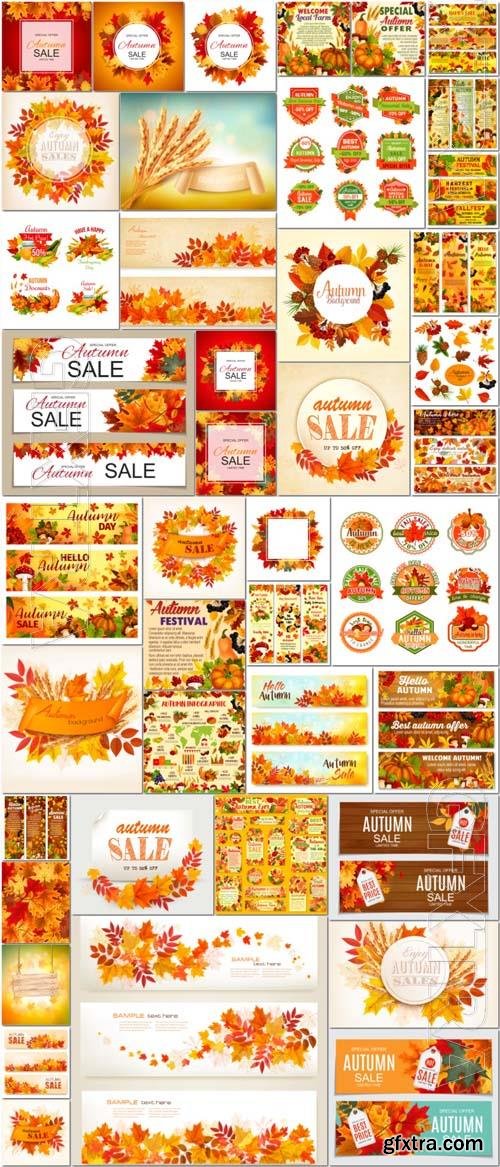 Autumn, Fall Backgrounds and Vector Elements 43xEPS