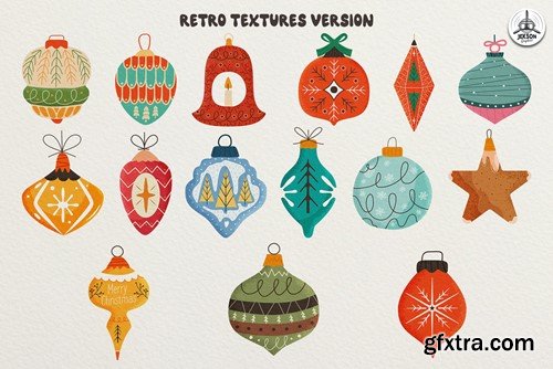 Christmas Tree Toys in Retro Flat Style F77UG9P Christmas Tree Toys in Retro Flat Style F77UG9P