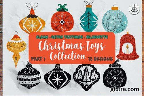 Christmas Tree Toys in Retro Flat Style F77UG9P Christmas Tree Toys in Retro Flat Style F77UG9P