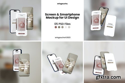 Screen and Smartphone Mockup for UI Design RQFN4UB Screen and Smartphone Mockup for UI Design RQFN4UB
