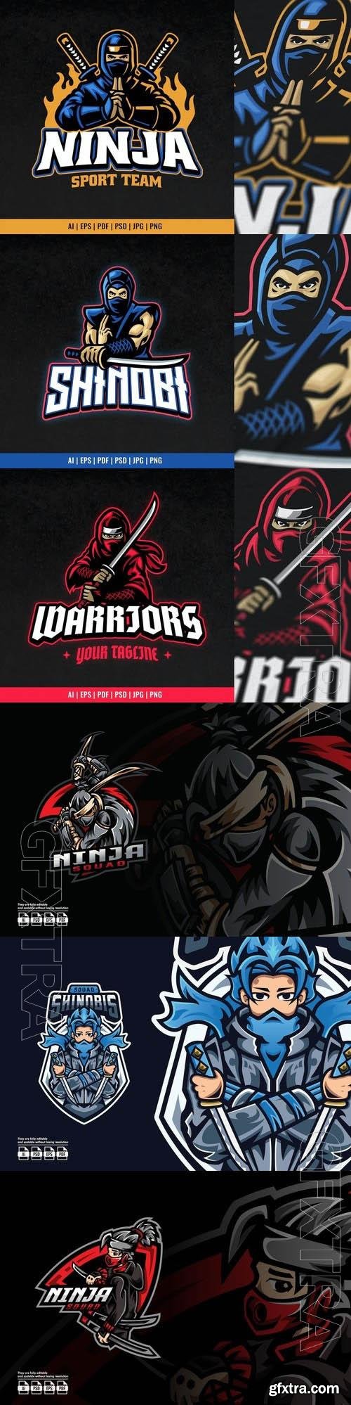 Ninja Warrior Sport Mascot Logo Hold the Sword 6xEPS