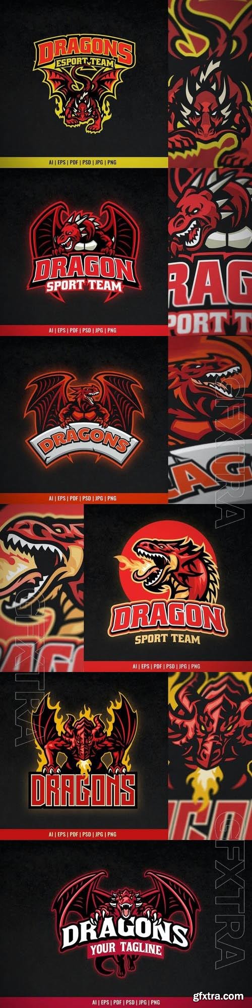 Angry Red Dragon Mascot Sport and Esport Logo 6xEPS