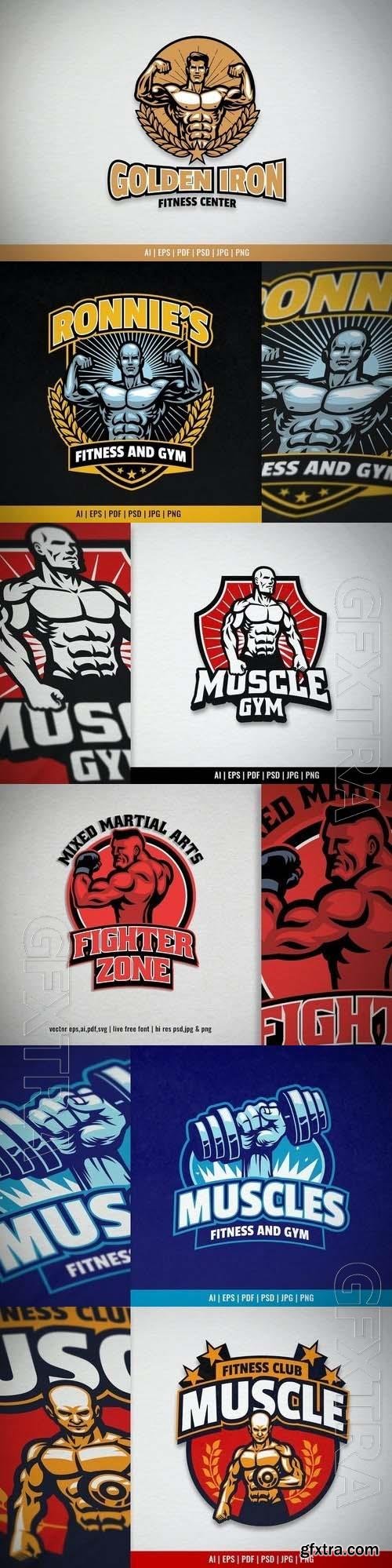 Muscle Bodybuilder Mascot For Gym Logos 6xEPS
