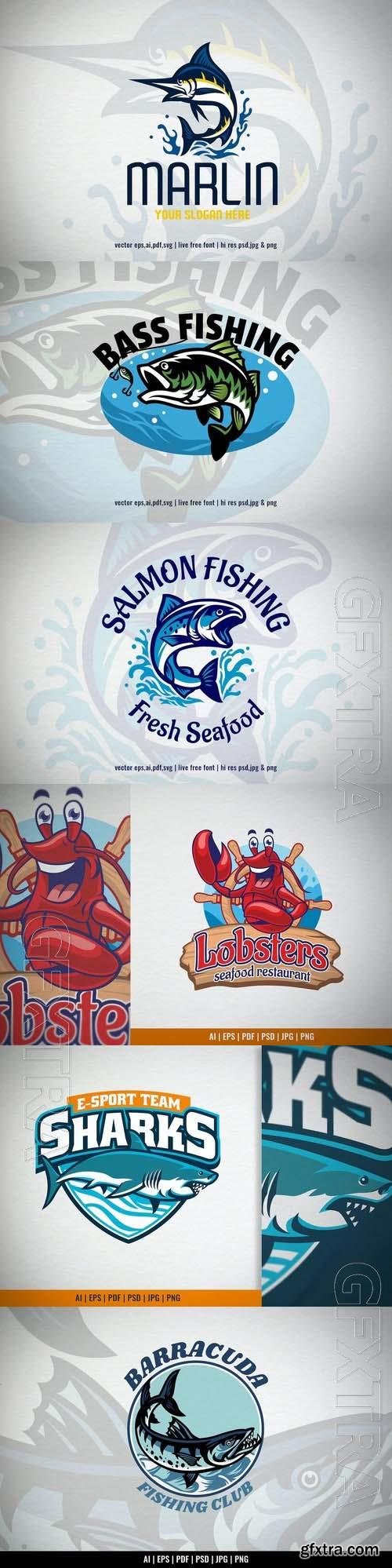 Fishing Club Logo, Lobster cartoon logo 6xEPS