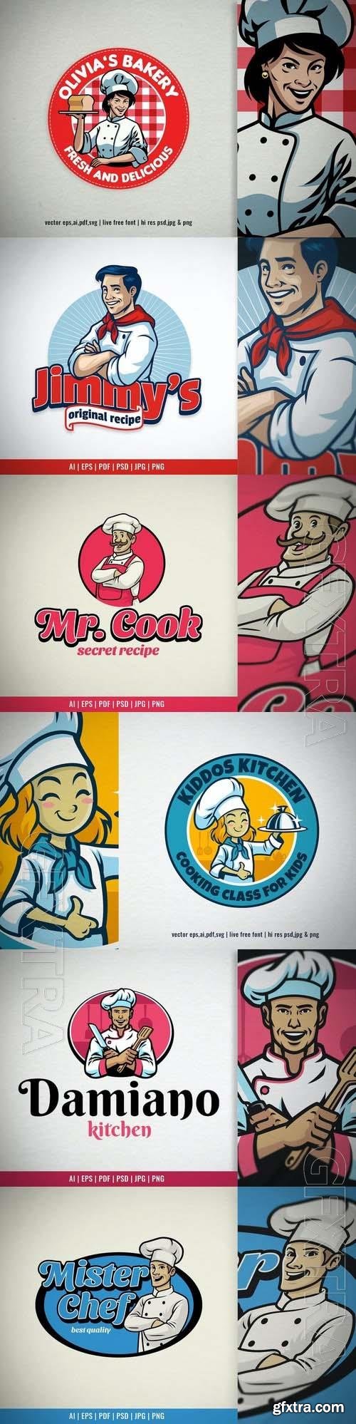 Chef Mascot of Restaurant Logo Template 6xEPS