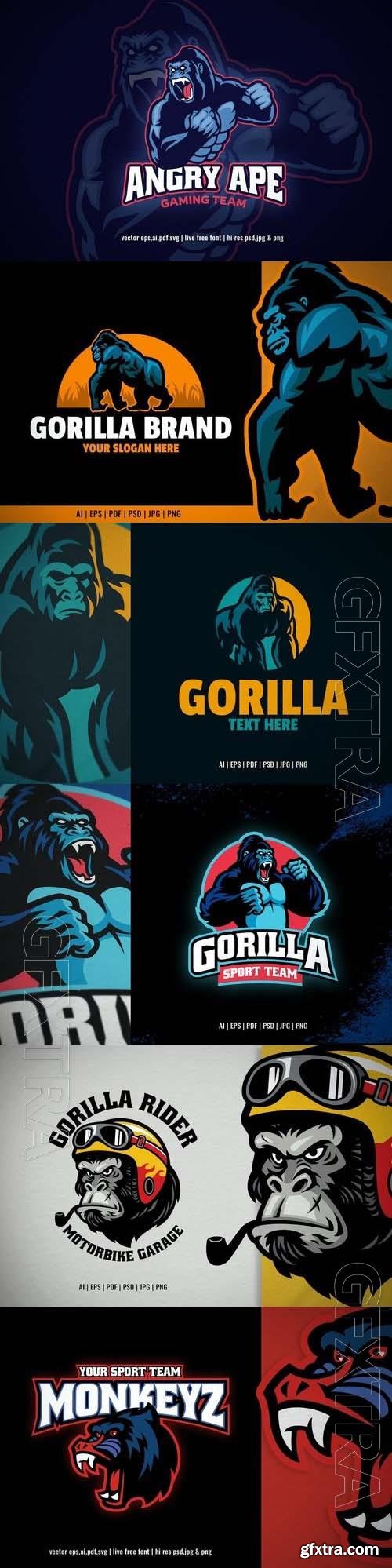 Angry Gorilla Sport and Esport Mascot Logo 6xEPS