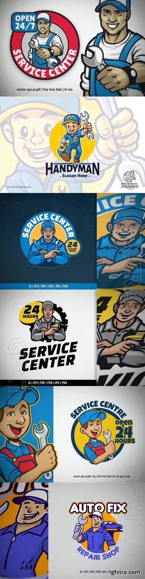 Mascot of Service Centre Worker Logo 6xEPS