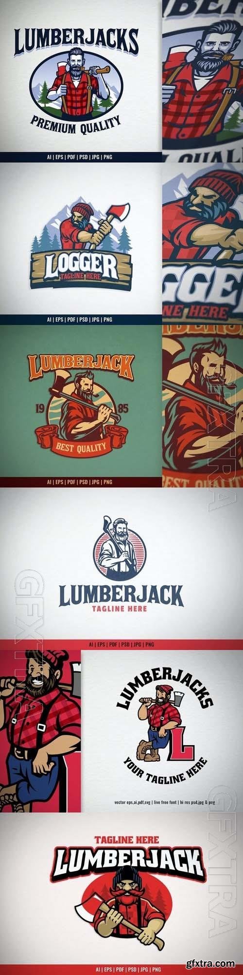 Lumberjack Mascot Sport Logo Set 6xEPS