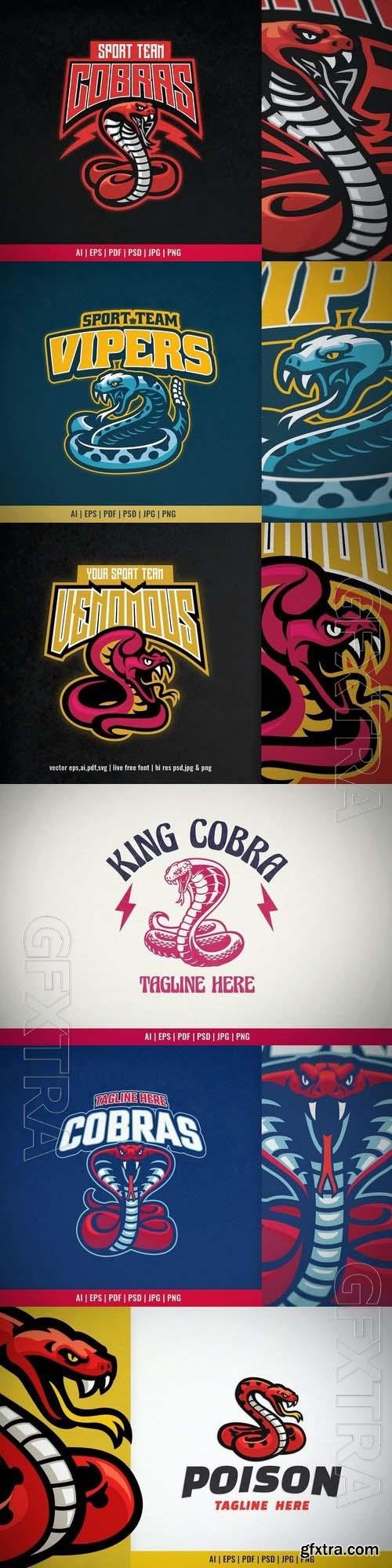 Cobra Snake Mascot Logo Sport and Esport 6xEPS