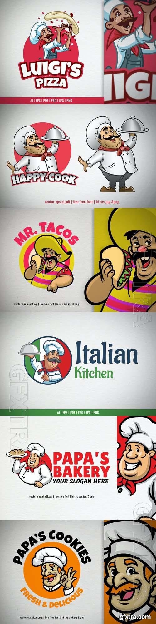 Chef Cartoon Mascot Logo 6xEPS