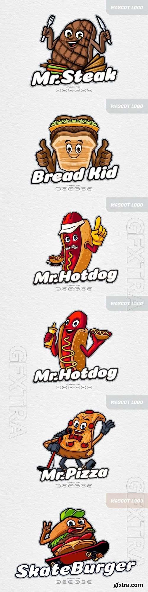 Burger, hotdog, bread food, pizza, beef steak Logo 6xEPS