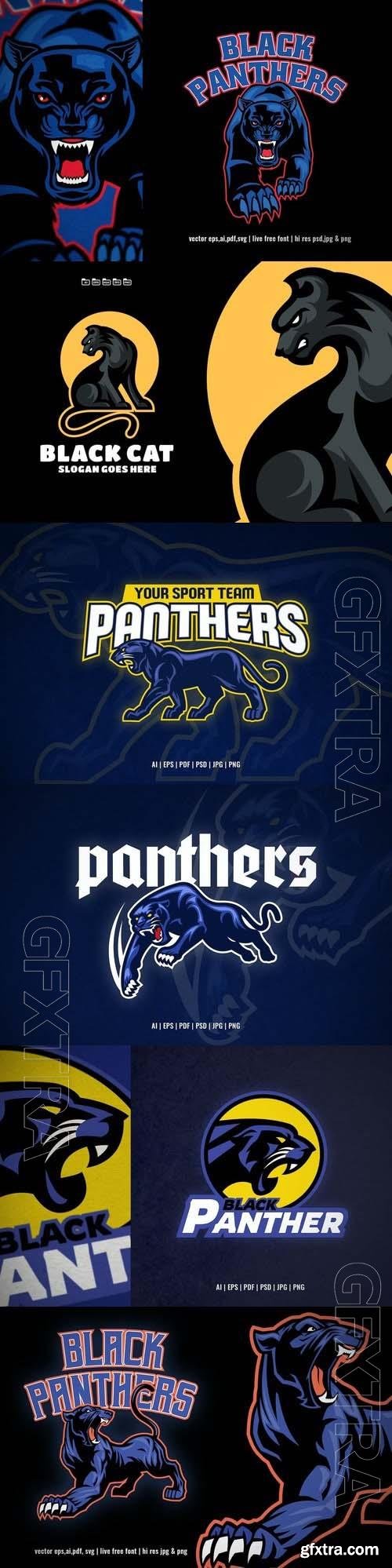 Black panther for sport and esport logo 6xEPS